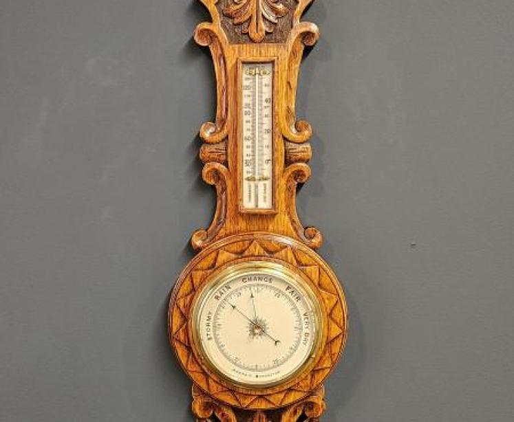 Victorian Oak Starburst Banjo Barometer - Image 1