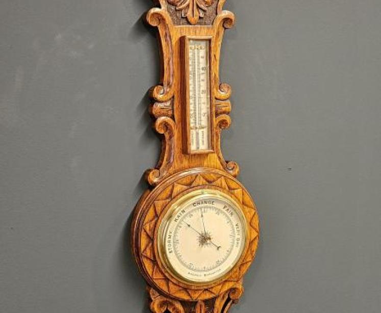 Victorian Oak Starburst Banjo Barometer - Image 2