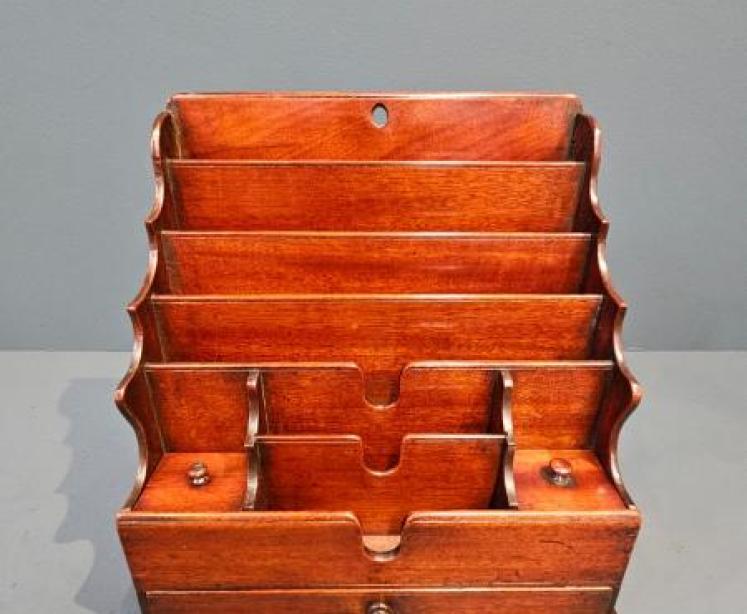 Early Victorian Mahogany Waterfall Stationery Rack - Image 1