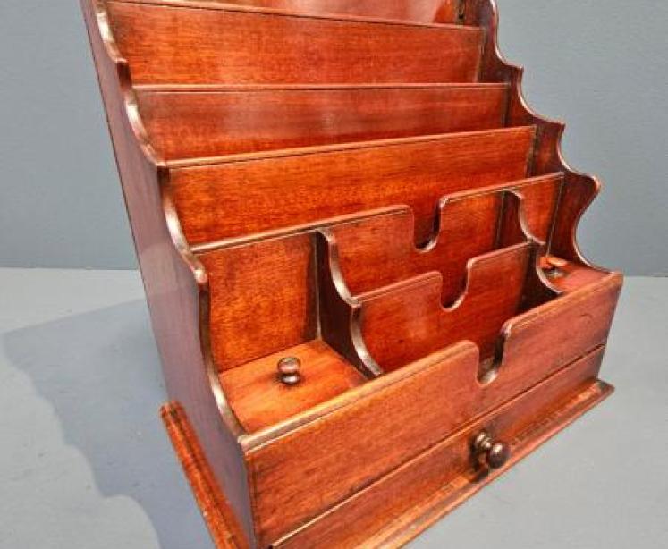 Early Victorian Mahogany Waterfall Stationery Rack - Image 2