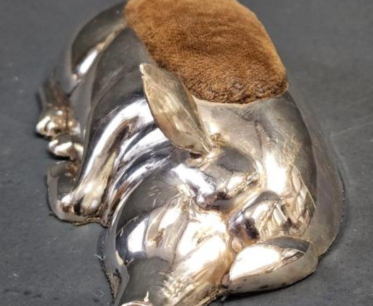 Rare Edwardian Silver Sleeping Pig Pin Cushion - Image 1