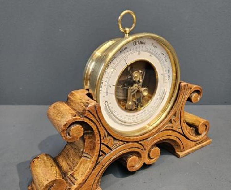 Victorian Marine Barometer and Oak Stand - Image 2