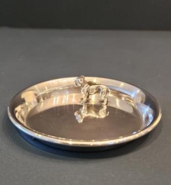 Unusual Silver Bulldog Pin Cushion and Pin Tray
