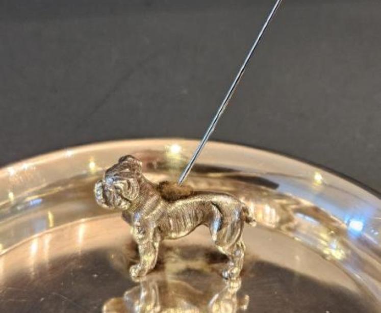 Unusual Silver Bulldog Pin Cushion and Pin Tray - Image 2