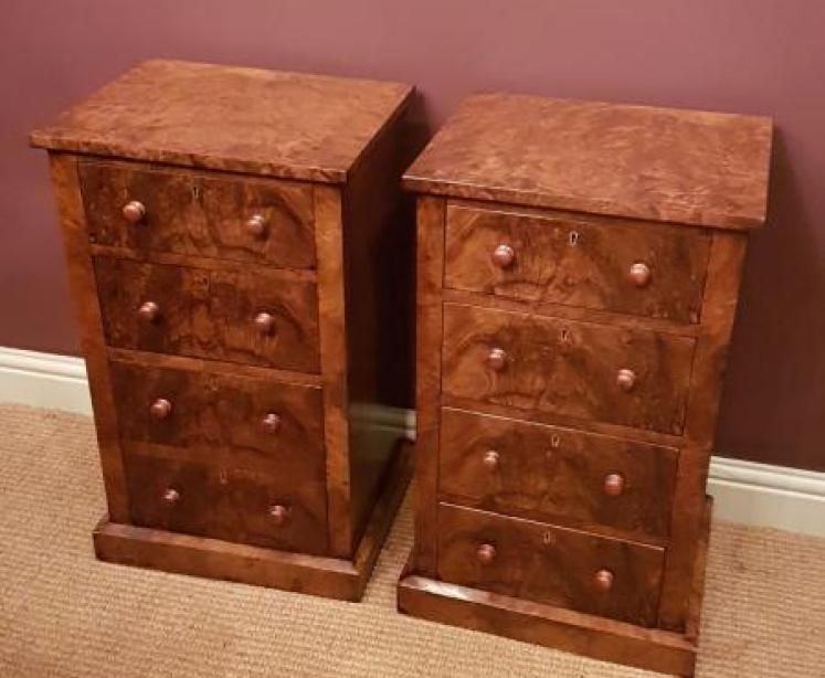 Pair of Antique Victorian Burr Walnut Bedside Chests - Image 1