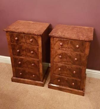 Pair of Antique Victorian Burr Walnut Bedside Chests