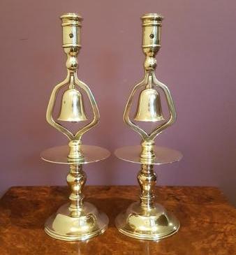 Pair of George III Brass Tavern Candlesticks