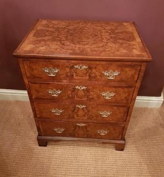 Superb Small Victorian Burr Walnut Chest of Drawers