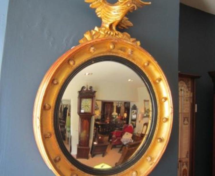 Original Regency Timber Gilt Convex Wall Mirror - Image 1