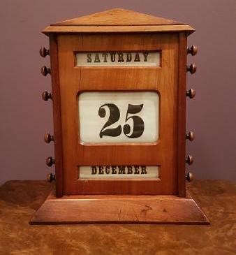 Large Antique Walnut Perpetual Desk Calendar 
