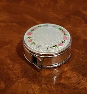 Edwardian Silver and Engine Turned Enamel Tape Measure