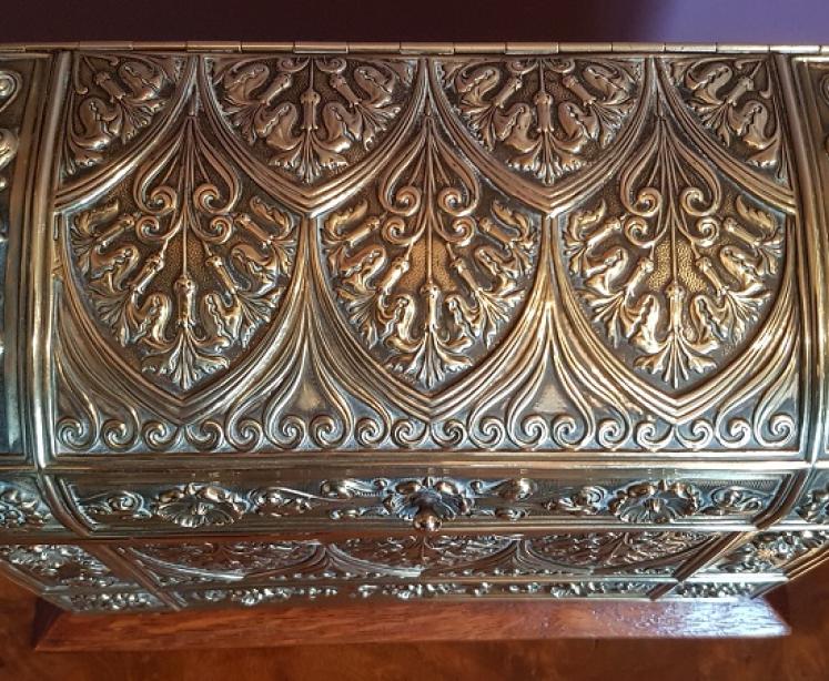 Antique Oak & Brass Desktop Stationery Box - Image 5