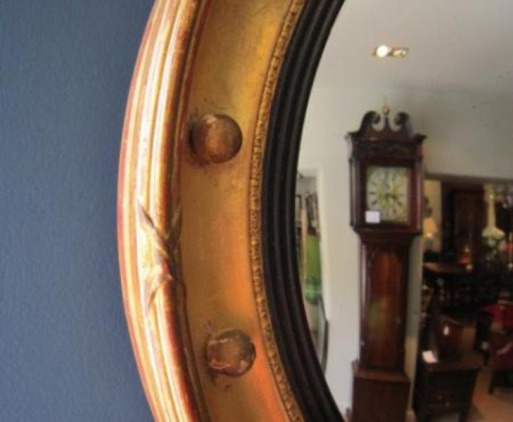 Original Regency Timber Gilt Convex Wall Mirror - Image 3
