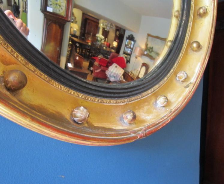 Original Regency Timber Gilt Convex Wall Mirror - Image 4
