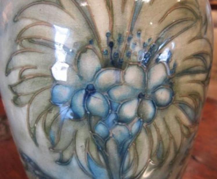 Rare Moorcroft Cornflower on Celandon Vase - Image 3
