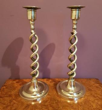 Pair of Victorian Brass Barley Twist Candlesticks
