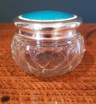 Edwardian Silver & Turquoise Enamel Top Dressing Table Jar