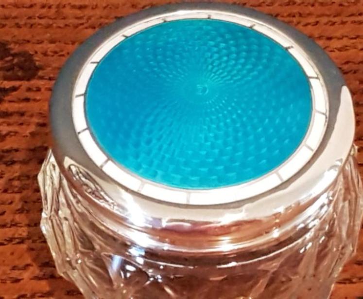 Edwardian Silver & Turquoise Enamel Top Dressing Table Jar - Image 3