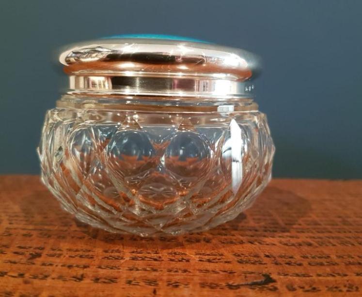 Edwardian Silver & Turquoise Enamel Top Dressing Table Jar - Image 5