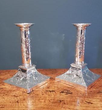 Pair of Antique Solid Silver Candlesticks 
