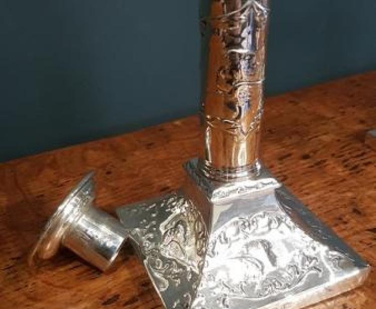 Pair of Antique Solid Silver Candlesticks  - Image 3