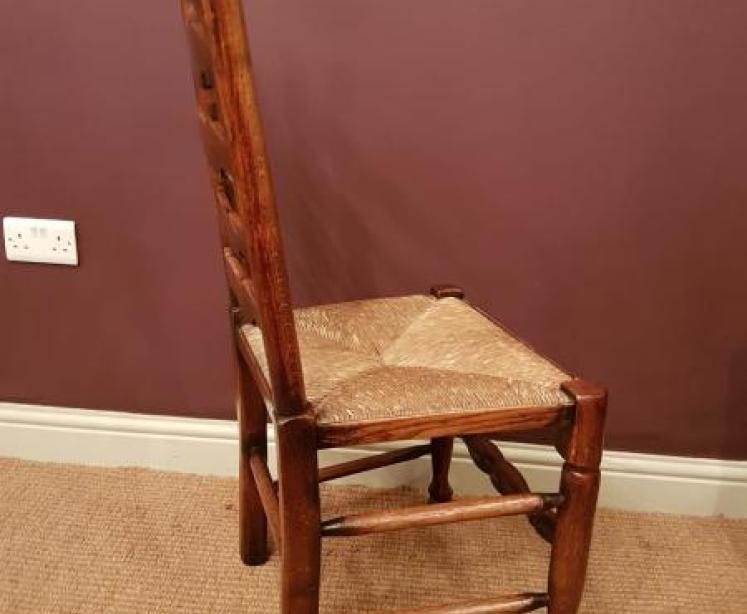 Set of Six Ash and Elm Rush Seat Ladder Back Chairs - Image 3