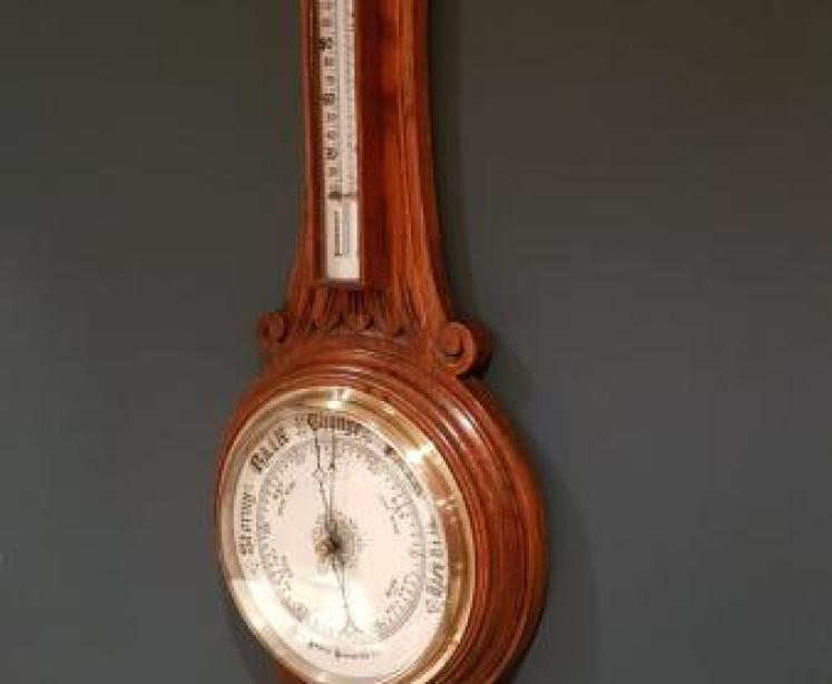 Victorian Carved Oak Banjo Barometer - Image 5