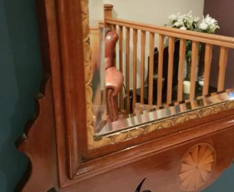 Antique Mahogany Sheraton Inlaid Wall Mirror - Image 4