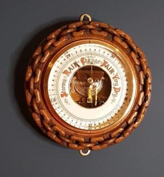 Victorian Carved Oak Chain Design Aneroid Barometer