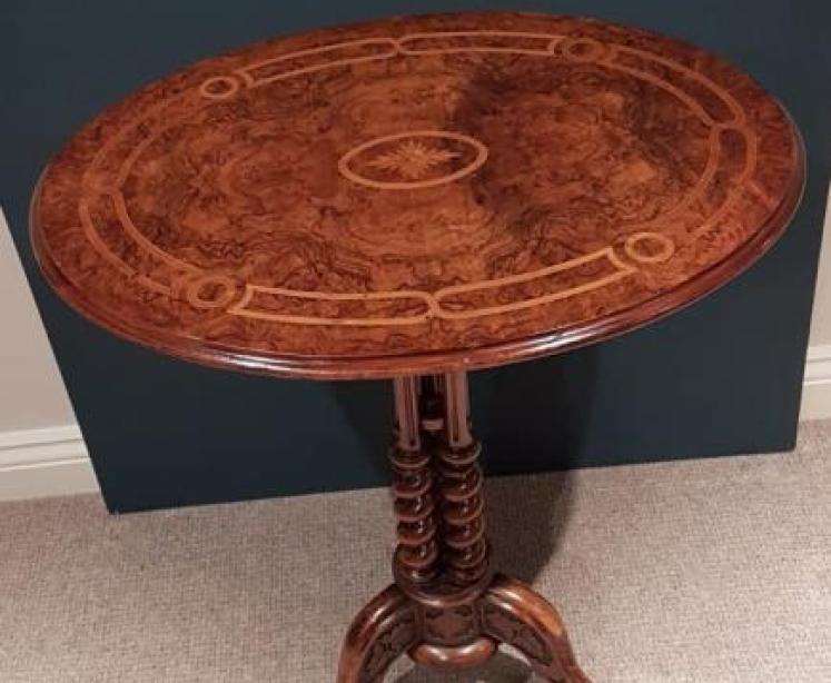 Superb Mid Victorian Burr Inlaid Walnut Lamp Table - Image 1