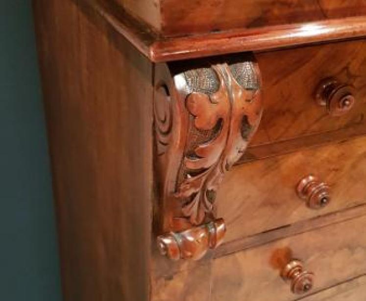 Early Victorian Burr Walnut Secretaire Wellington Chest - Image 5