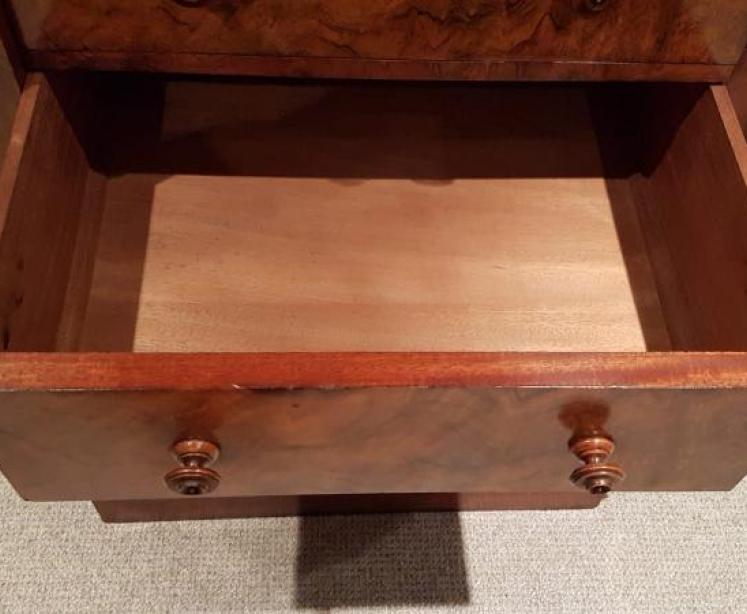 Early Victorian Burr Walnut Secretaire Wellington Chest - Image 6