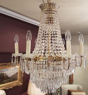 Antique Cut Crystal and Brass Chandelier