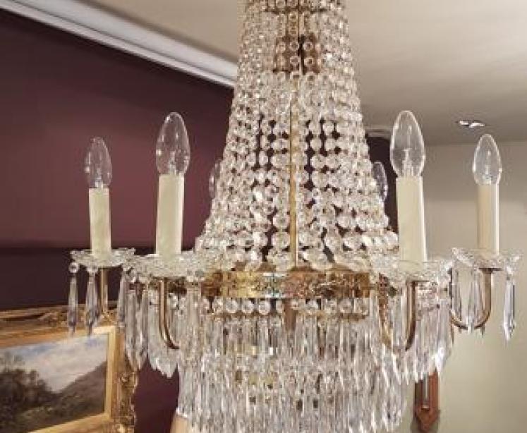 Antique Cut Crystal and Brass Chandelier - Image 1