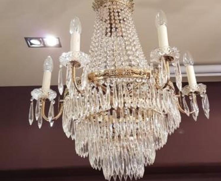 Antique Cut Crystal and Brass Chandelier - Image 2