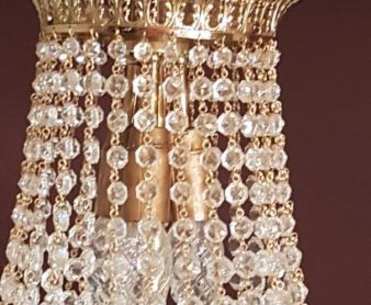 Antique Cut Crystal and Brass Chandelier - Image 3