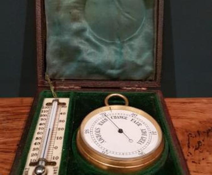 Victorian Pocket Barometer and Thermometer in Original Presentation Case - Image 1