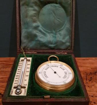 Victorian Pocket Barometer and Thermometer in Original Presentation Case