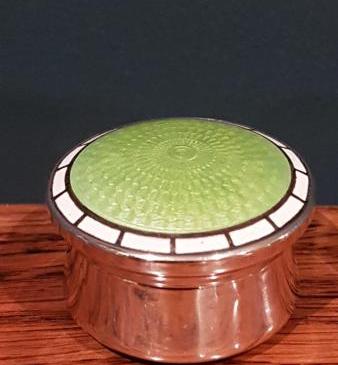 Edwardian Silver and Lime Green Enamel Pill Box