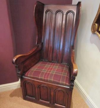 Superb Georgian Oak Panelled Lambing Armchair