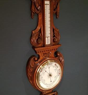 Impressive Antique Victorian Carved Oak Banjo Barometer