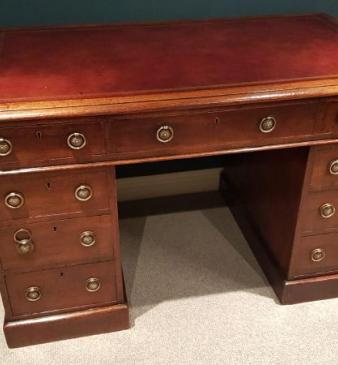 Antique Mid Victorian Oak Pedestal Desk