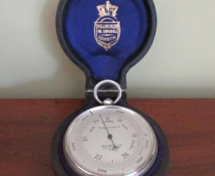 Superb Antique Silver Pocket Barometer & Case - Image 1