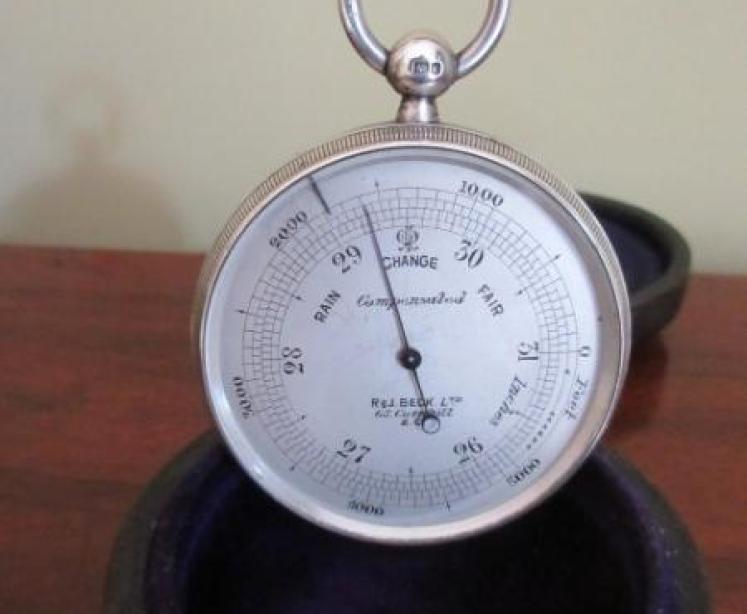 Superb Antique Silver Pocket Barometer & Case - Image 2