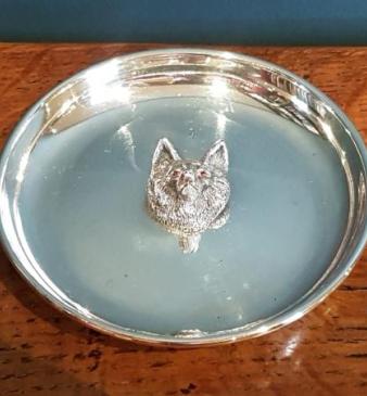 Antique Fox Head with Ruby Eyes Pin Cuff Links Dish