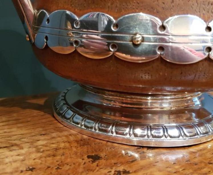 Large Antique Carved Oak and Silver Plate Loving Cup - Image 2