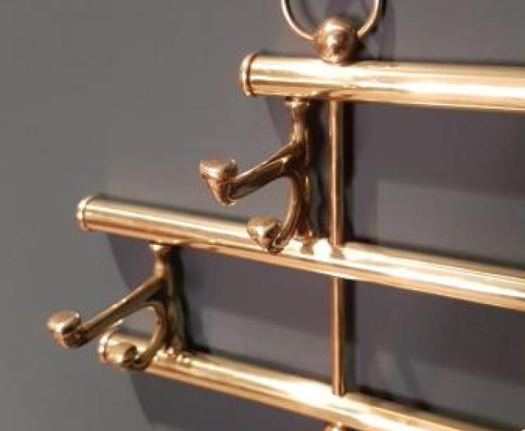 Small Antique Brass Coat Hook Rack - Image 4