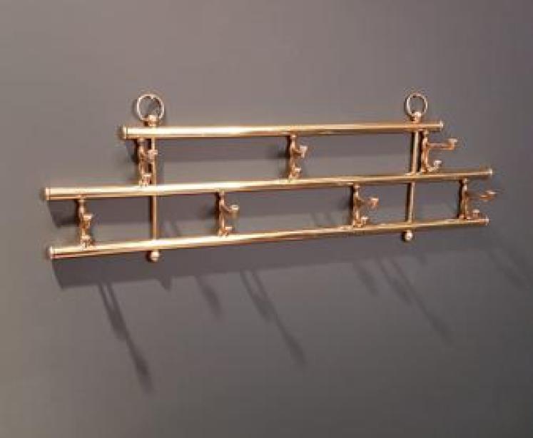 Small Antique Brass Coat Hook Rack - Image 5