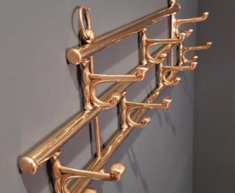 Small Antique Brass Coat Hook Rack - Image 7