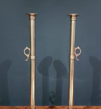 Superb Pair of Large George III Brass Candlesticks